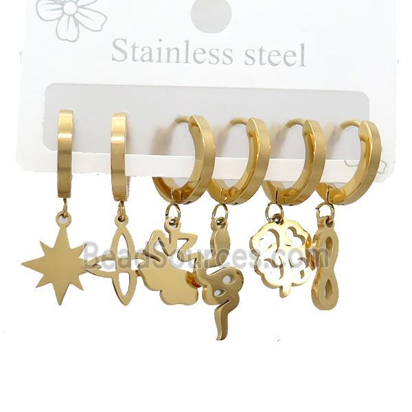 Stainless Steel Earrings Mixed Shapes Gold Plated