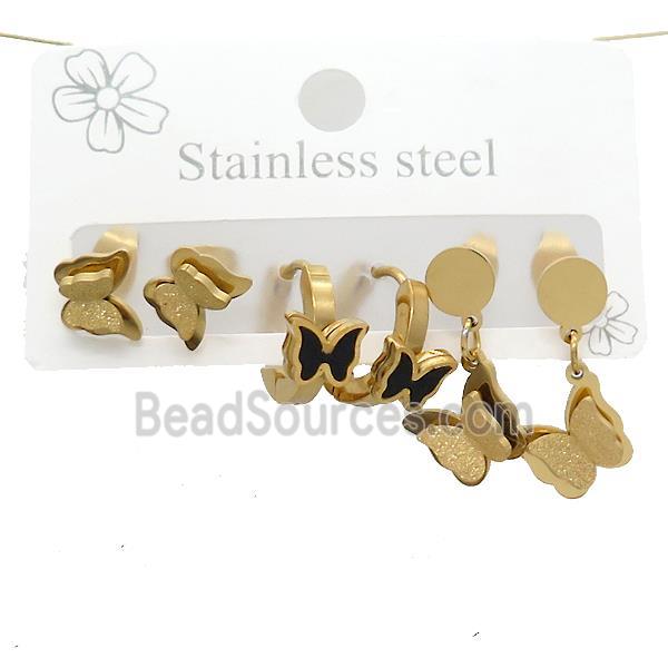 Stainless Steel Earrings Butterfly Gold Plated