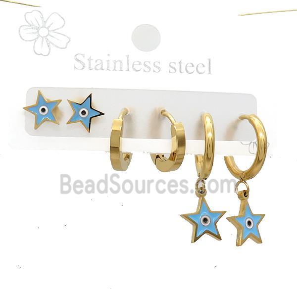 Stainless Steel Earrings Star Evil Eye Gold Plated