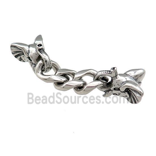 Stainless Steel CordEnd Elephant Antique Silver