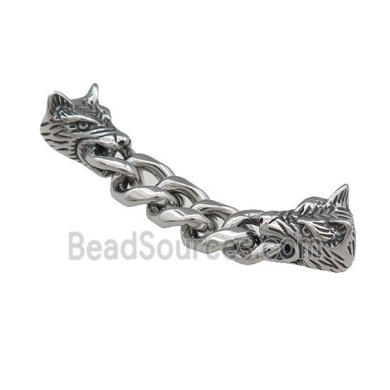 Stainless Steel CordEnd Wolf Antique Silver