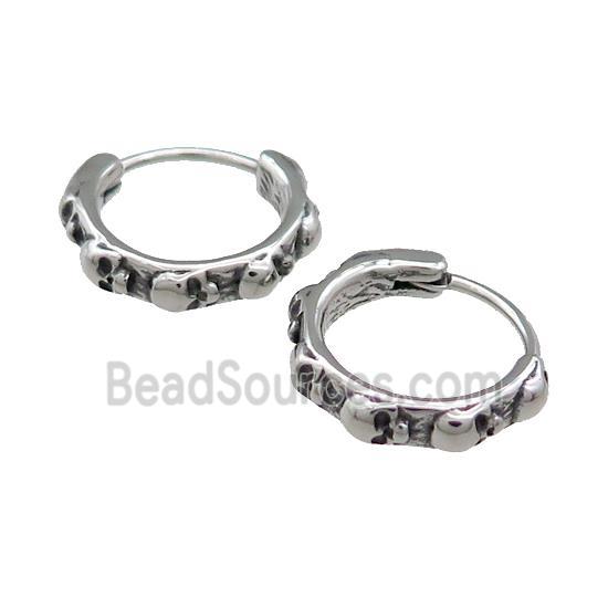 Stainless Steel Hoop Earrings Skull Antique Silver