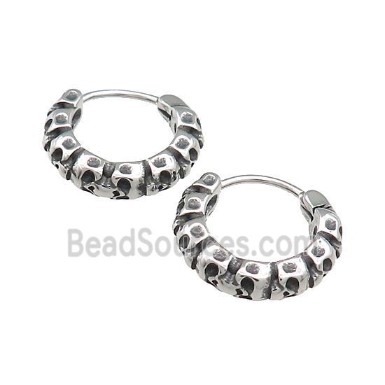 Stainless Steel Hoop Earrings Skull Antique Silver