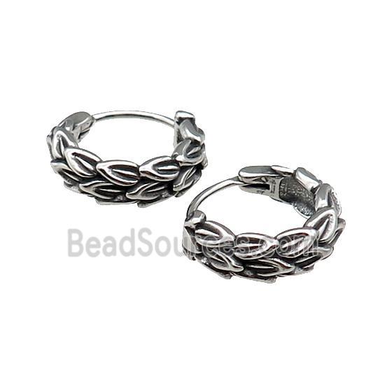 Stainless Steel Hoop Earrings Leaf Antique Silver