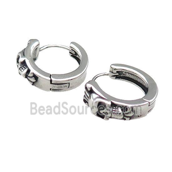 Stainless Steel Hoop Earrings Skull Antique Silver