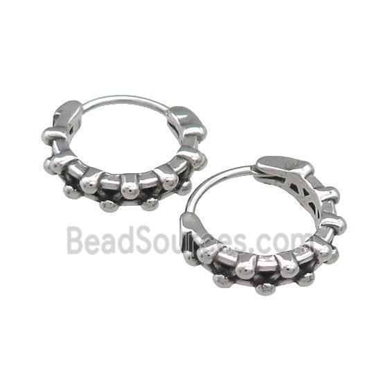 Stainless Steel Hoop Earrings Pave Rhinestone Antique Silver