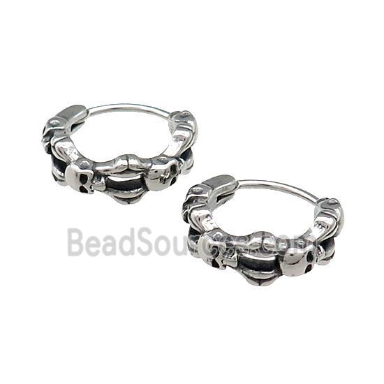 Stainless Steel Hoop Earrings Skull Antique Silver