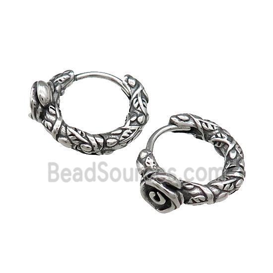 Stainless Steel Hoop Earrings Flower Antique Silver