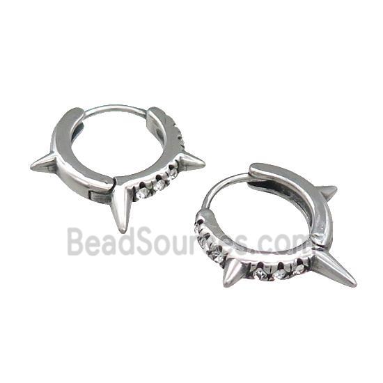 Stainless Steel Spike Hoop Earrings Pave Rhinestone Antique Silver