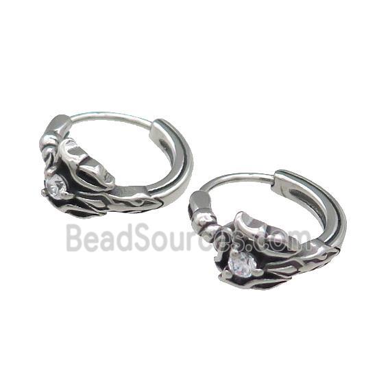 Stainless Steel Hoop Earrings Pave Rhinestone Antique Silver