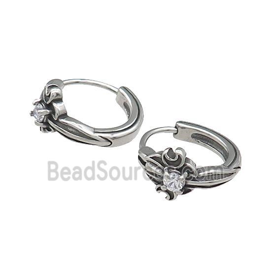 Stainless Steel Hoop Earrings Rhinestone Antique Silver