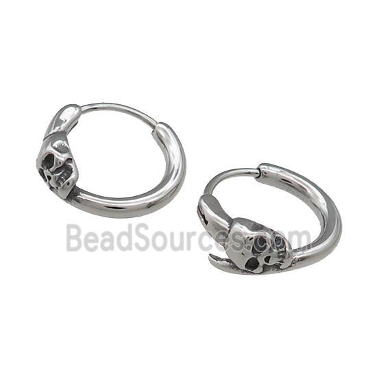 Stainless Steel Hoop Earrings Skull Antique Silver