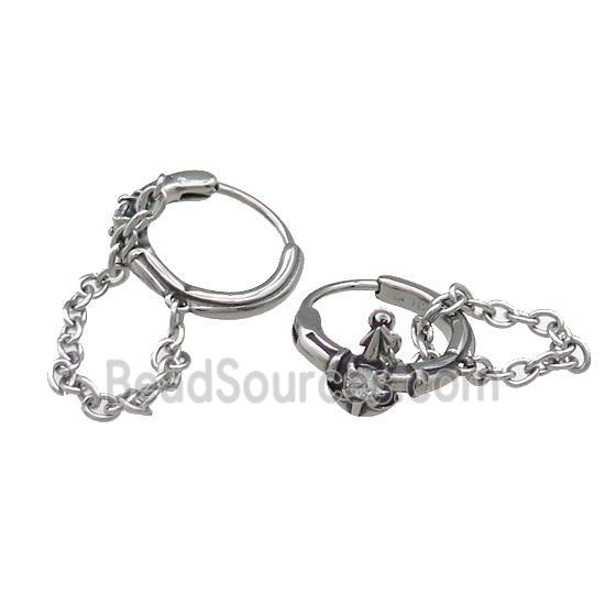 Stainless Steel Hoop Earrings Pave Rhinestone Antique Silver