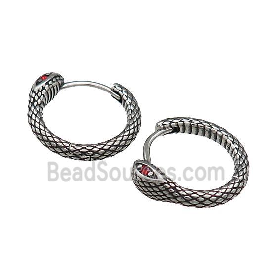 Stainless Steel Hoop Earrings Pave Rhinestone Snake Antique Silver