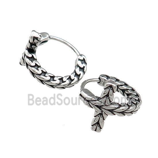 Stainless Steel Hoop Earrings Cross Antique Silver