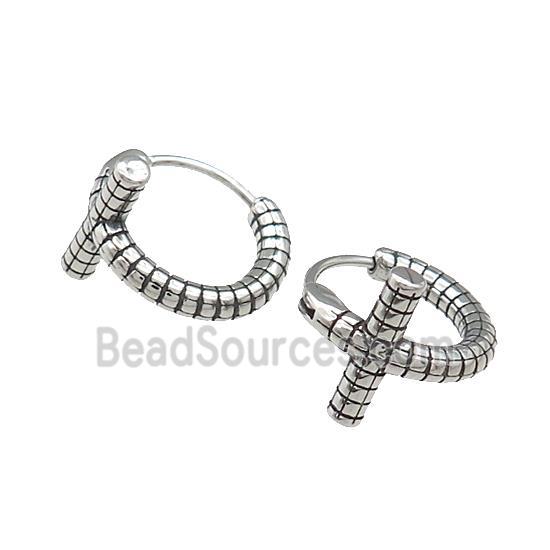 Stainless Steel Hoop Earrings Cross Antique Silver