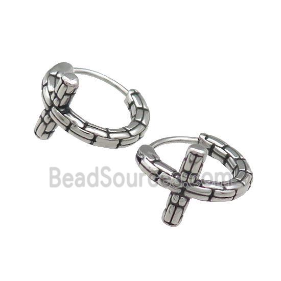 Stainless Steel Hoop Earrings Cross Antique Silver