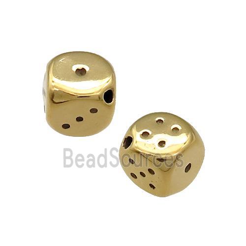 Stainless Steel Dice Beads Gold Plated Cube