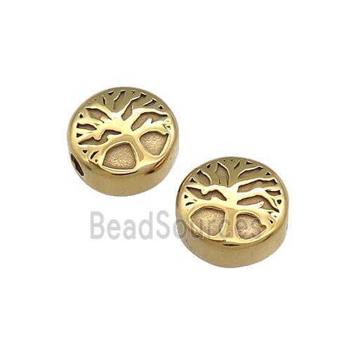 Stainless Steel Coin Beads Tree Of Life Button Gold Plated