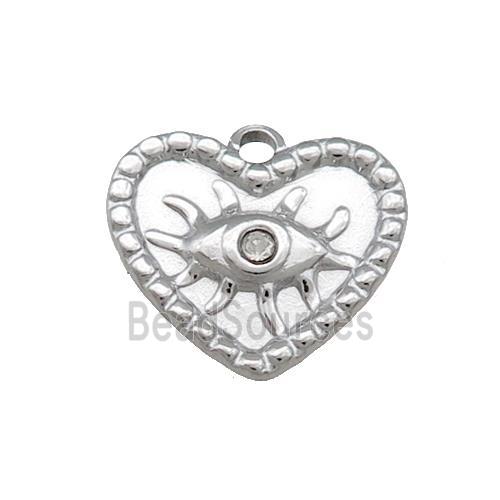 Raw Stainless Steel Heart Pendant With Evil Eye Pave Rhonestone