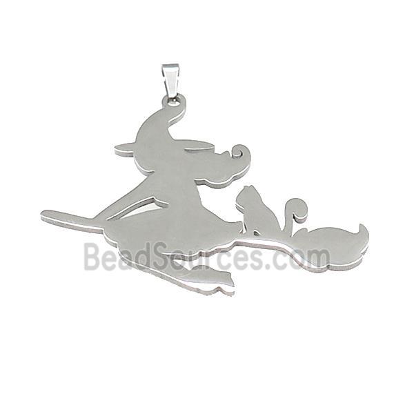 Raw Stainless Steel Witch Charms Pendant Halloween Broom Cat