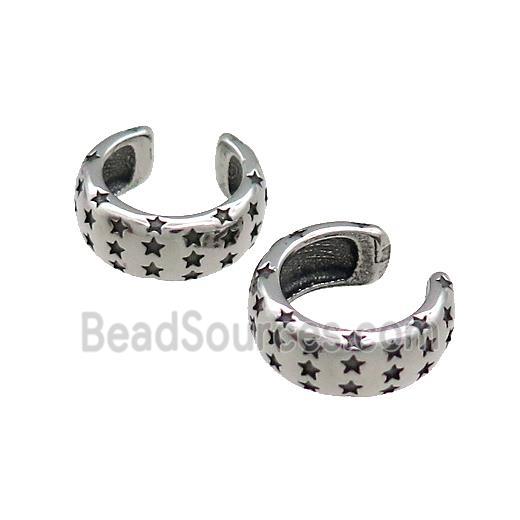 Stainless Steel Clip Earrings Cuff Star Antique Silver