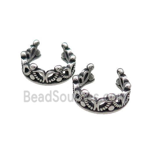 Stainless Steel Clip Earrings Antique Silver