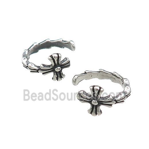 Stainless Steel Clip Earrings Cross Antique Silver