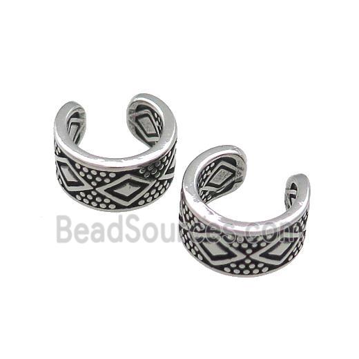 Stainless Steel Clip Earrings Antique Silver