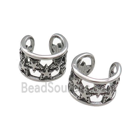 Stainless Steel Clip Earrings Star Antique Silver