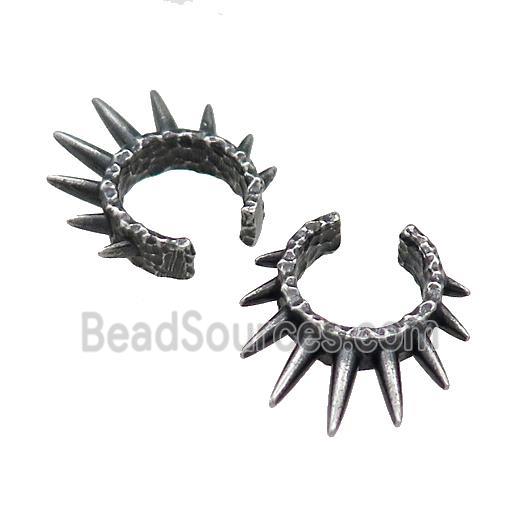 Stainless Steel Clip Earrings Spike Antique Silver