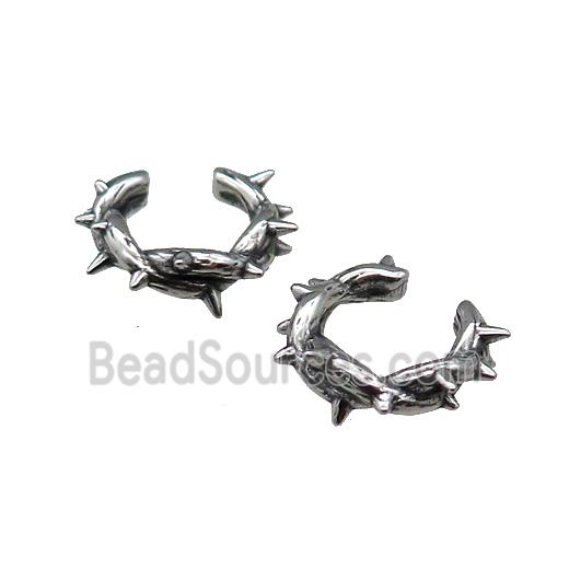 Stainless Steel Clip Earrings Spike Antique Silver