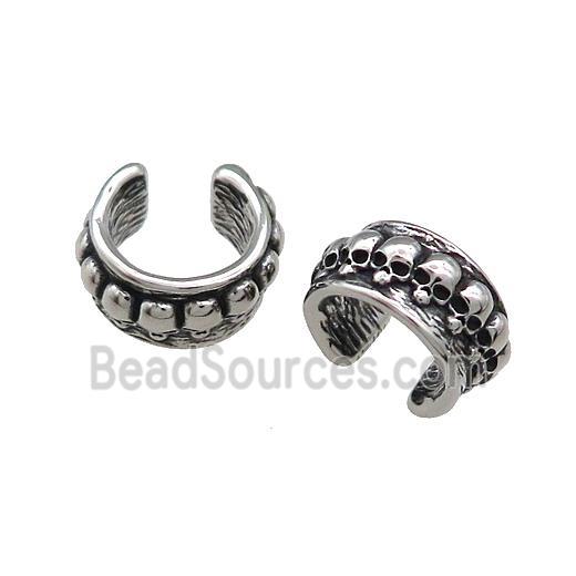 Stainless Steel Clip Earrings Cuff Skull Antique Silver