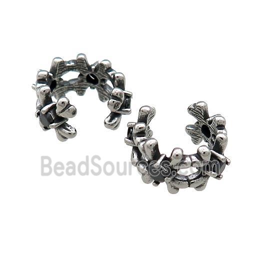 Stainless Steel Clip Earrings Pave Rhinestone Antique Silver