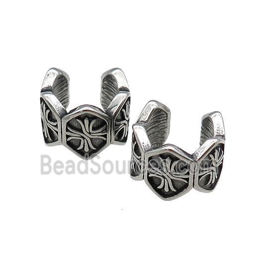 Stainless Steel Clip Earrings Antique Silver