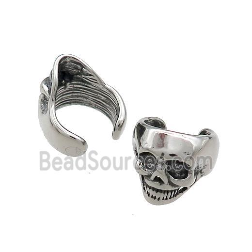 Stainless Steel Clip Earrings Skull Antique Silver