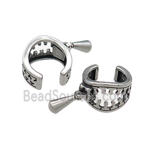 Stainless Steel Clip Earrings Antique Silver