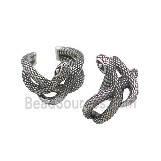 Stainless Steel Clip Earrings Snake Antique Silver