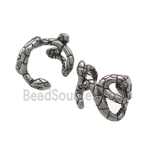 Stainless Steel Clip Earrings Snake Antique Silver