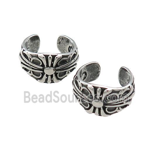 Stainless Steel Clip Earrings Antique Silver