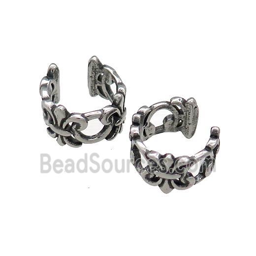 Stainless Steel Clip Earrings Fleur De Lis Antique Silver