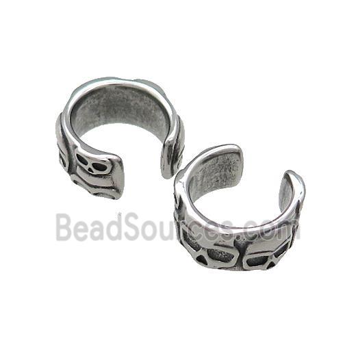 Stainless Steel Clip Earrings Skull Antique Silver