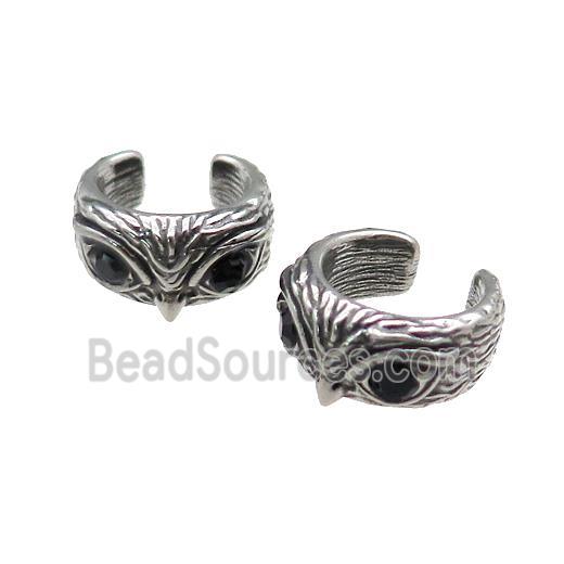 Stainless Steel Clip Earrings Pave Rhinestone Eagle Antique Silver