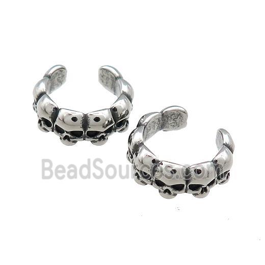 Stainless Steel Clip Earrings Skull Antique Silver