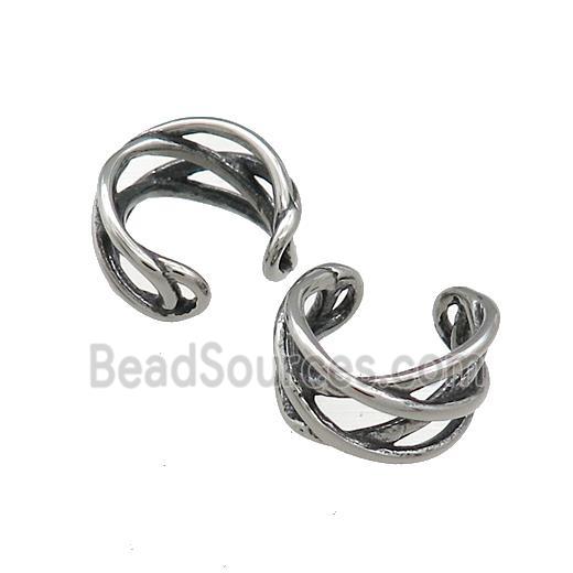 Stainless Steel Clip Earrings Antique Silver