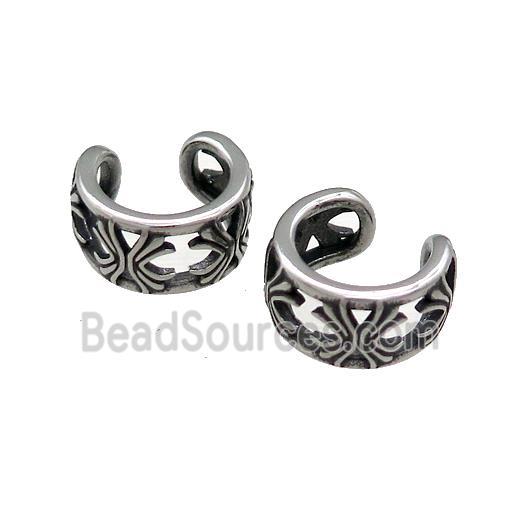 Stainless Steel Clip Earrings Antique Silver