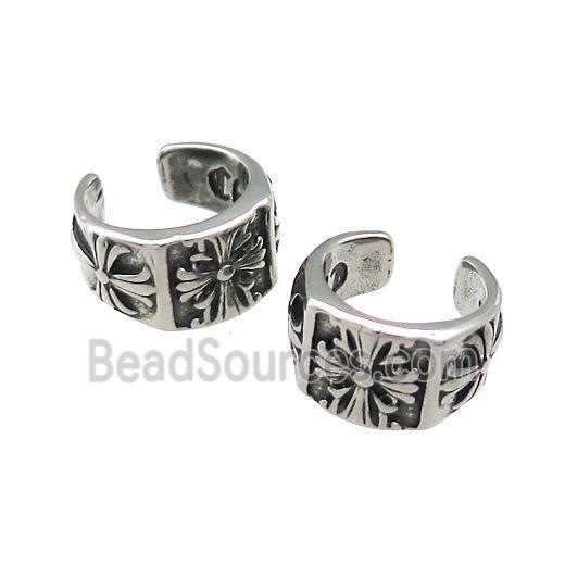 Stainless Steel Clip Earrings Antique Silver