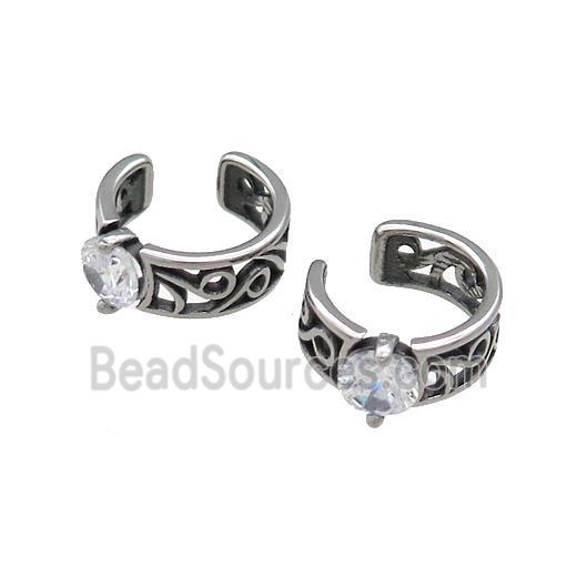 Stainless Steel Clip Earrings Pave Rhinestone Antique Silver