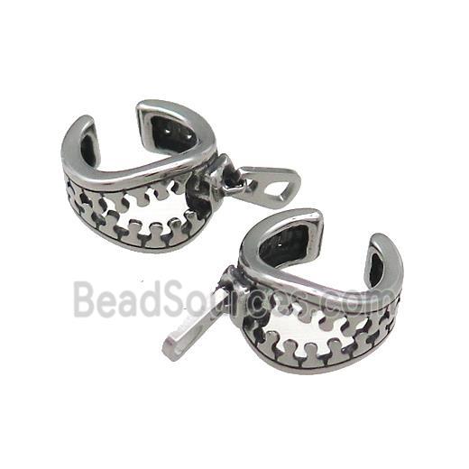 Stainless Steel Clip Earrings Antique Silver