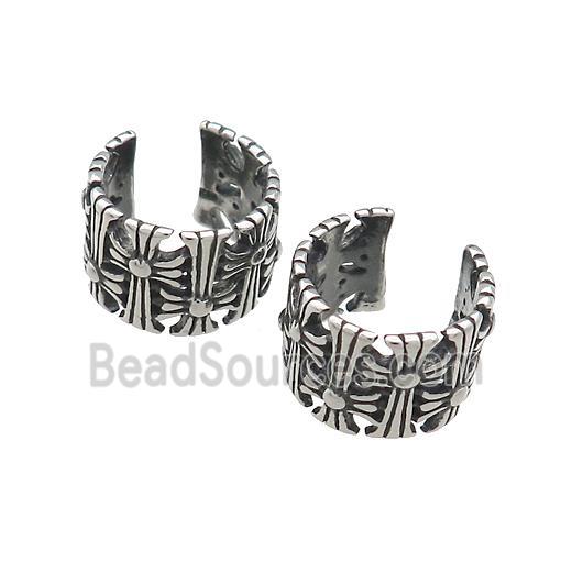 Stainless Steel Clip Earrings Cross Antique Silver